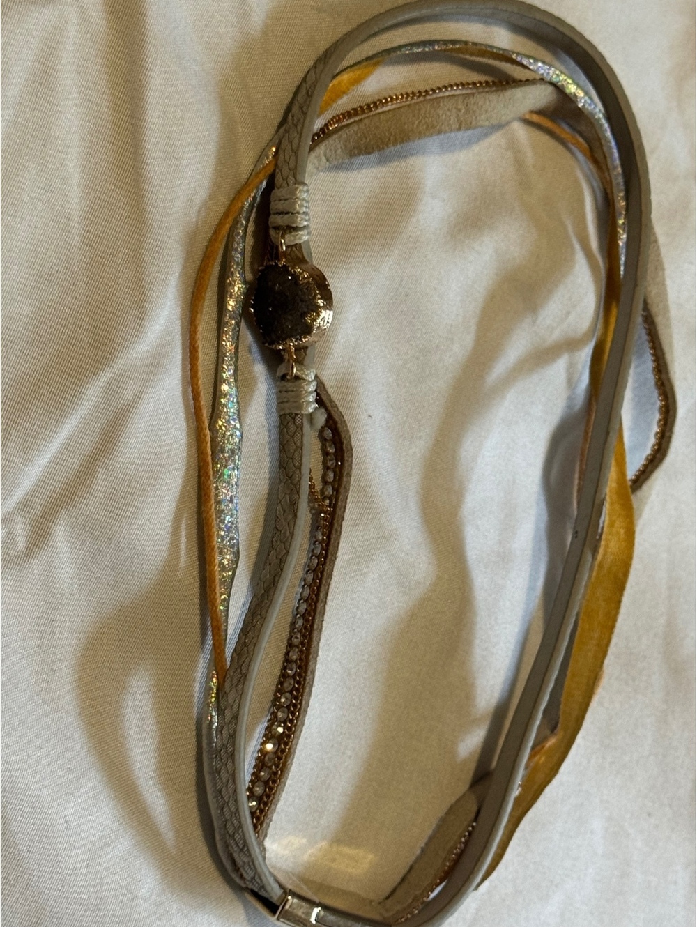 Boho Faux Leather Druzy Multi-Strand Choker